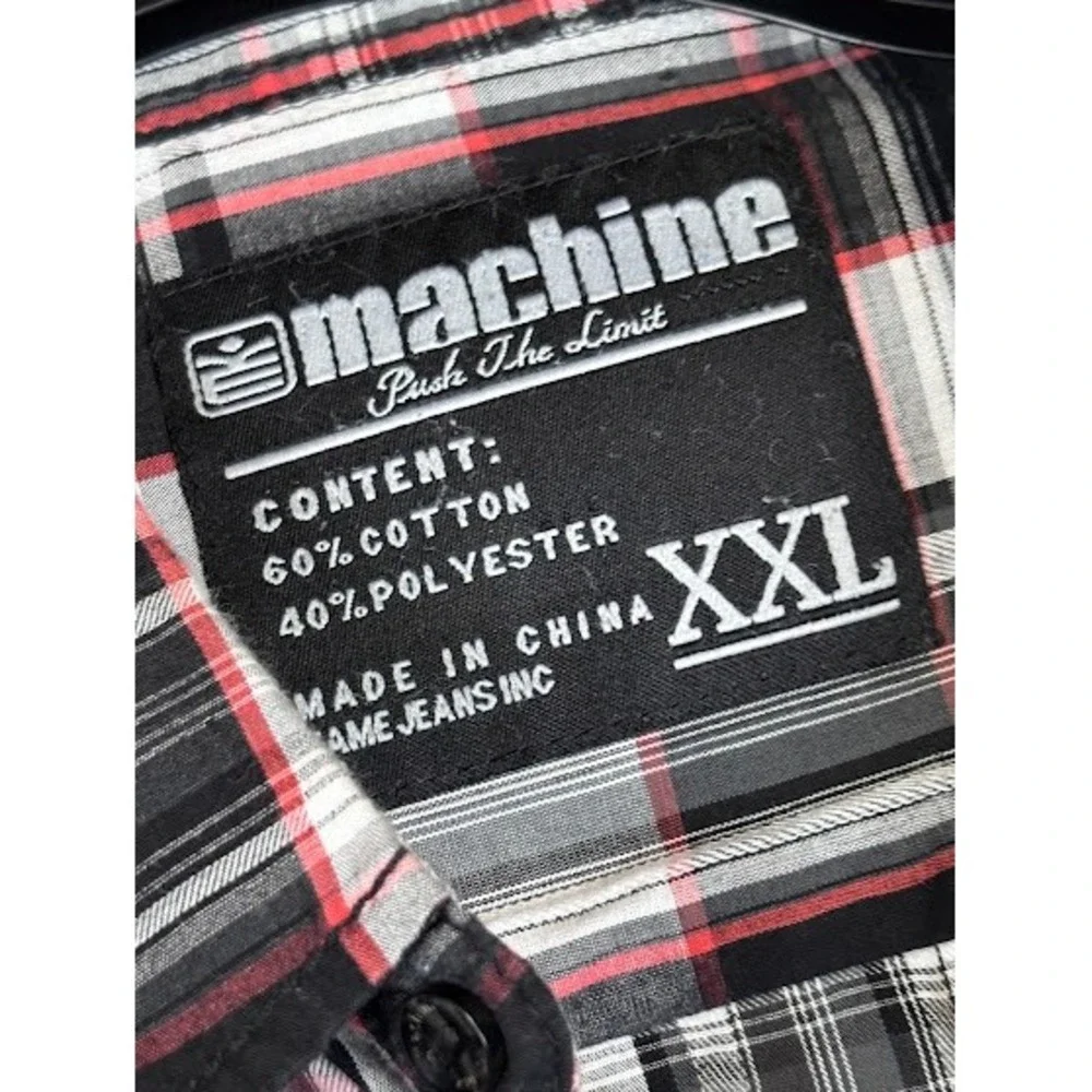 Machine Men's Western Shirt XXL Black Red Plaid‎ Long Sleeve Button Up Casual